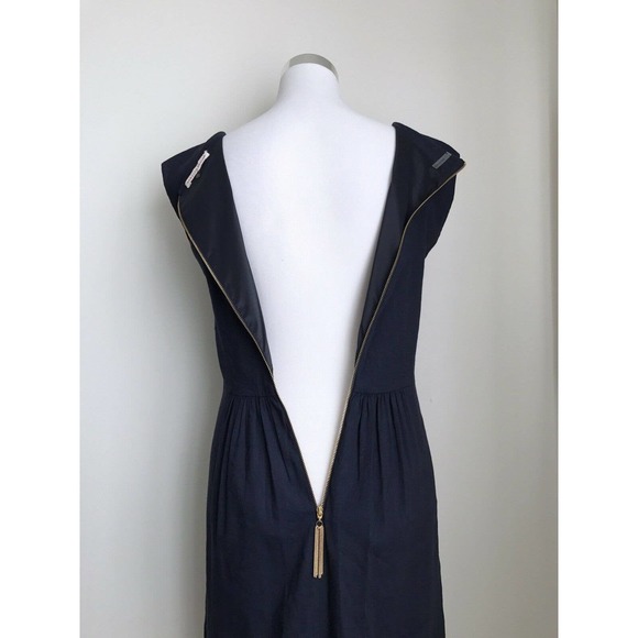 Rebecca Taylor Linen Blend Sheath Dress Navy Peekaboo Neckline Cutout Size 10 - Picture 9 of 12